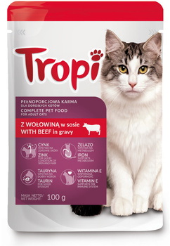 Mokra Karma dla kota TROPI SASZETKA Z WOŁOWINĄ DLA KOTA 100G