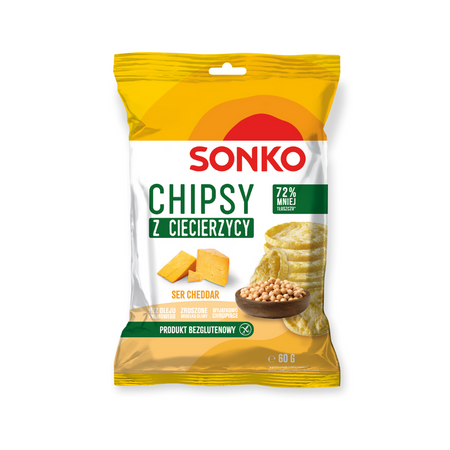 SONKO CHIPSY Z CIECIERZYCY O SMAKU SERA CHEDDAR 60G