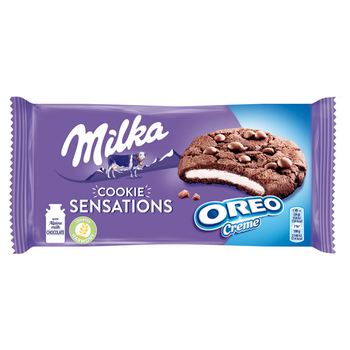 Milka Sensations Ciastka kakaowe z kawałkami czekolady i nadzieniem waniliowym 156G