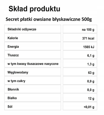 Płatki owsiane Secret Family MELVIT 0,5 kg