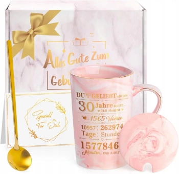 Kubek ceramiczny dla kobiet na 30 urodziny z łyżeczką 350ml j.niemiecki