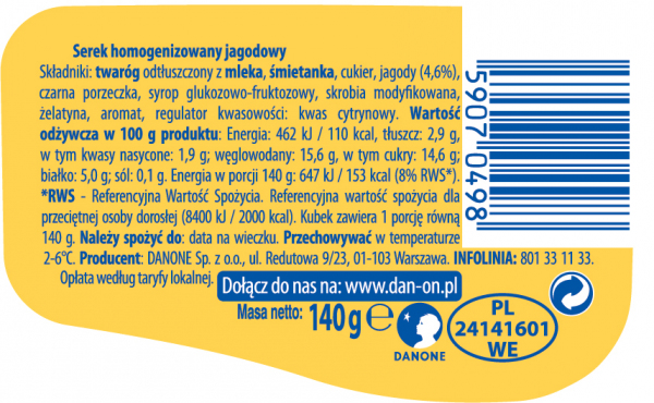 Danio Jagodowe serek homogenizowany 140g